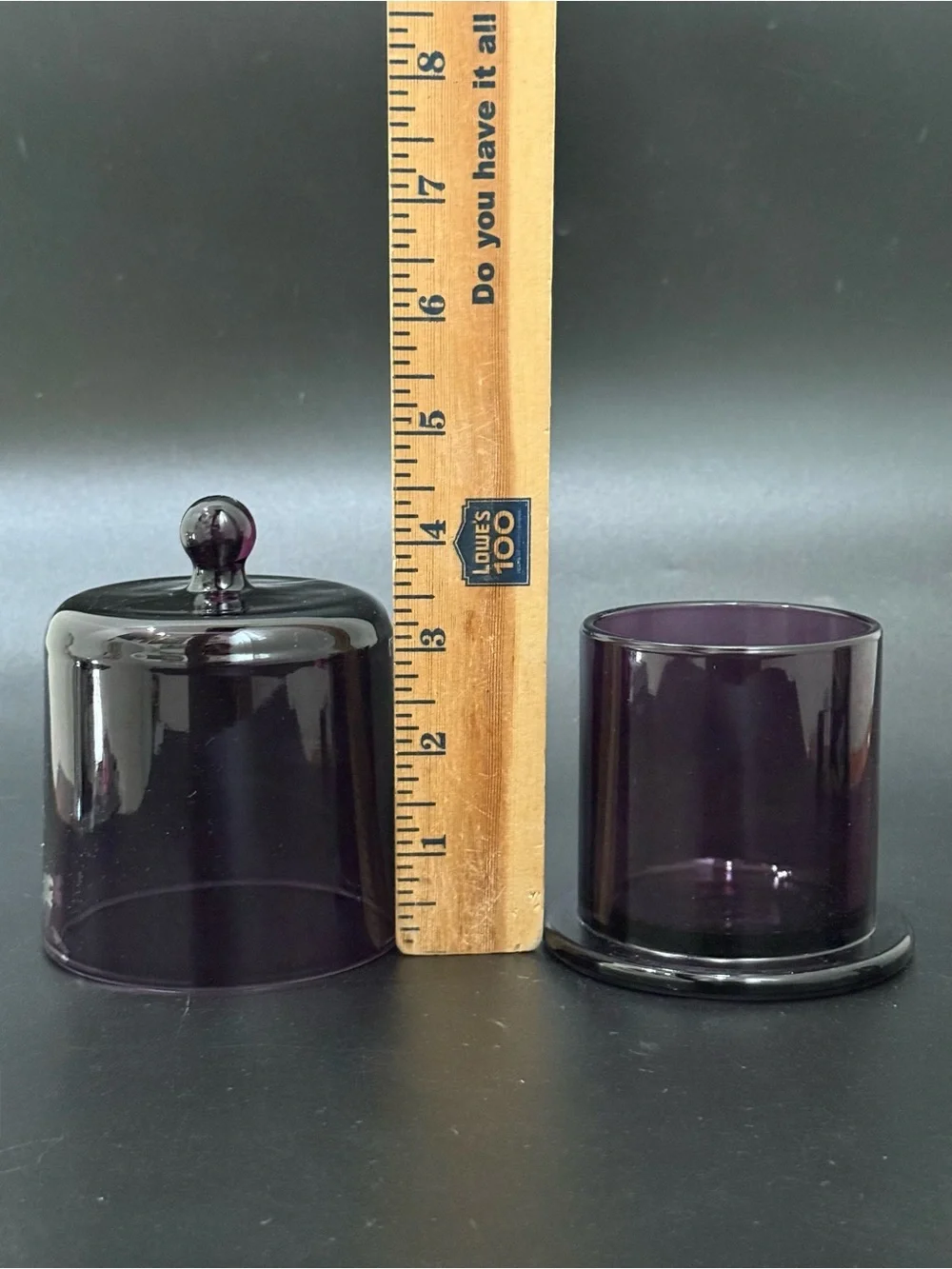 Purple Tinted Glass Lidded Candle Holder Multipurpose Glass Container